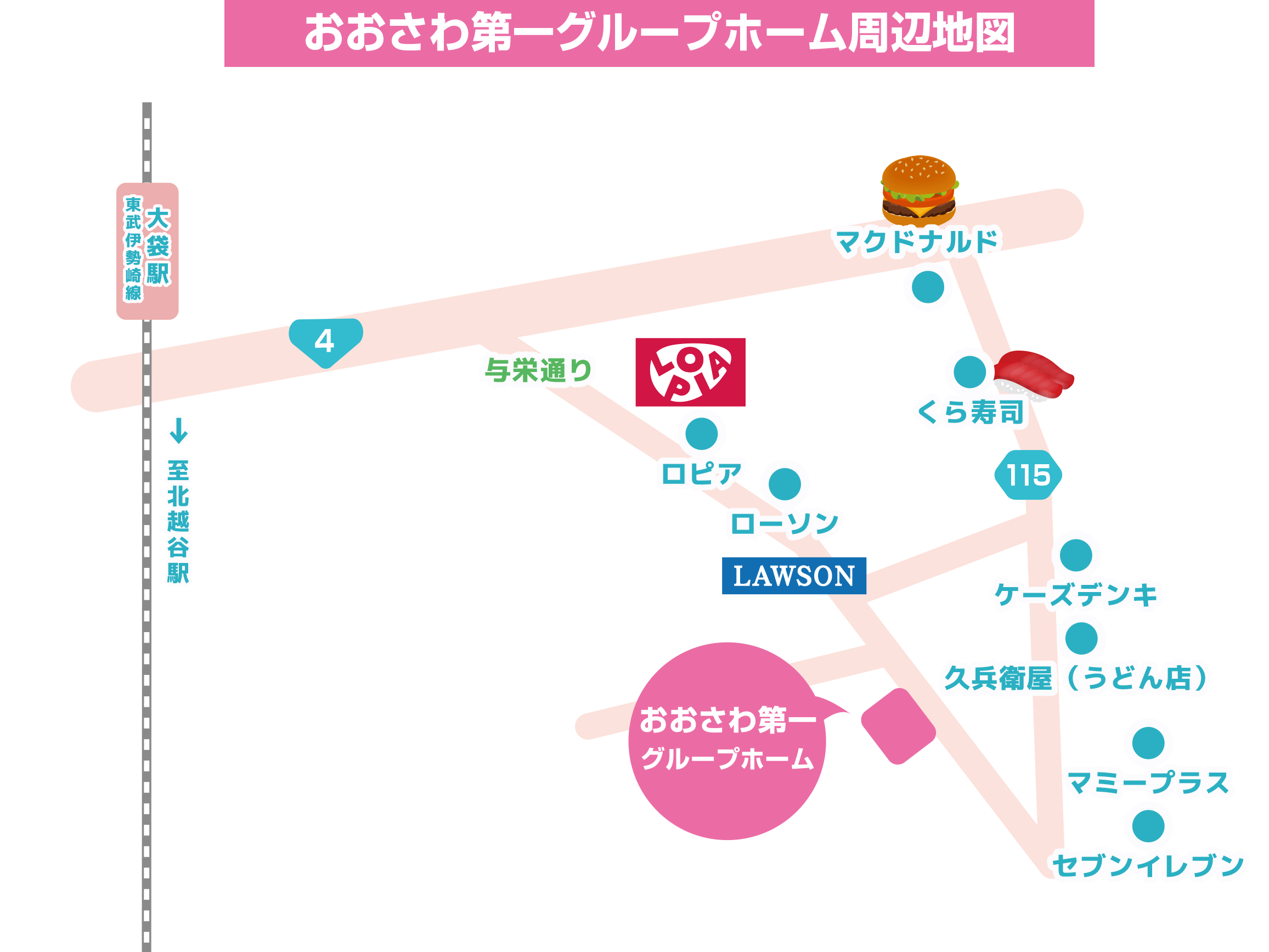 おおさわ第一グループホーム イラスト地図