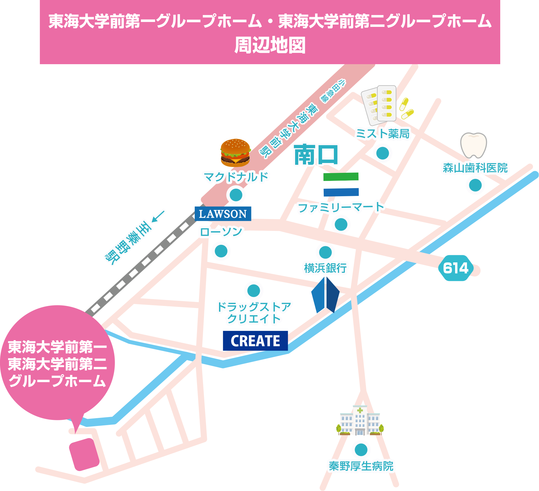 東海大学前第一グループホームへの案内図
