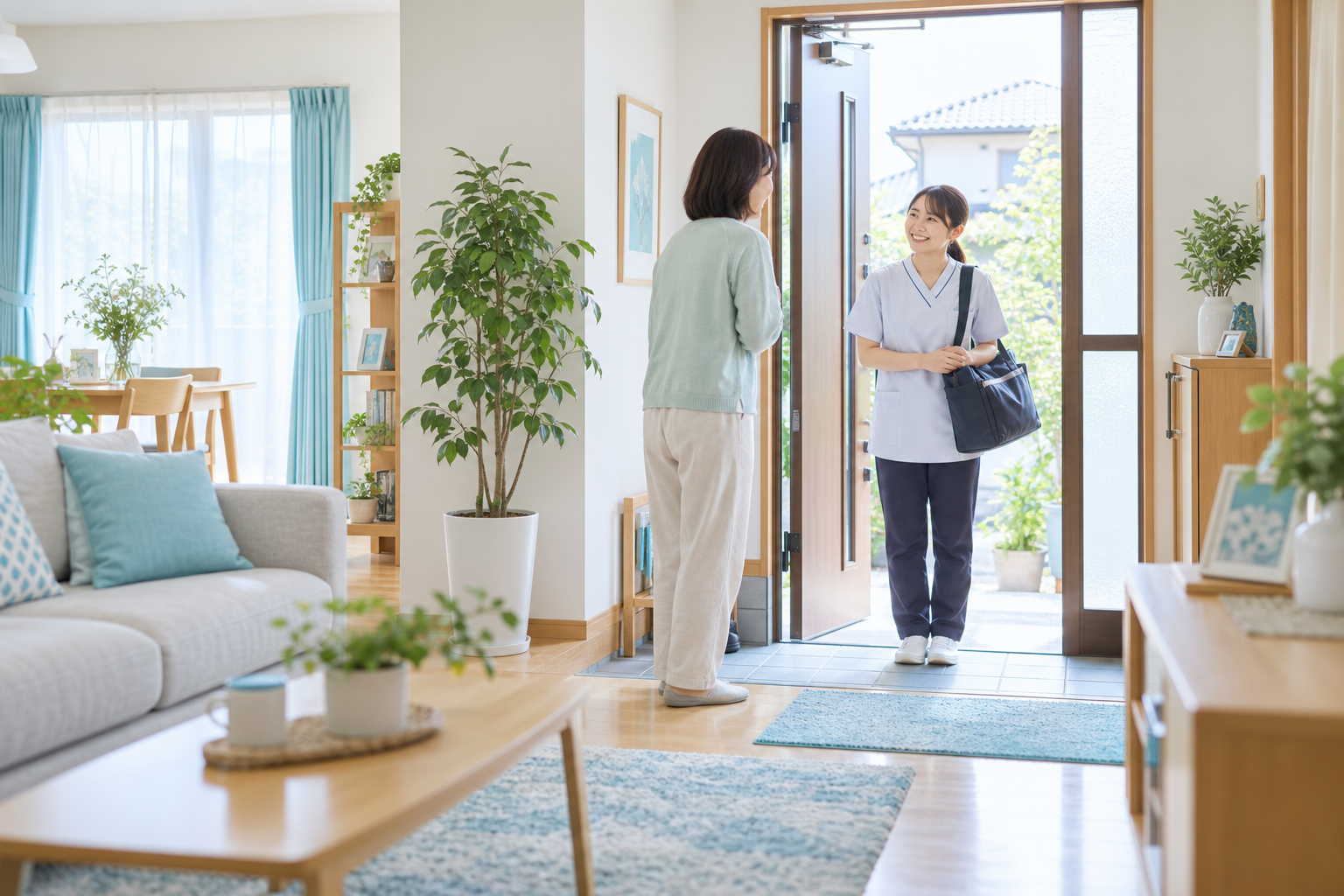 利用者様のご自宅を訪問するソラリスの看護師