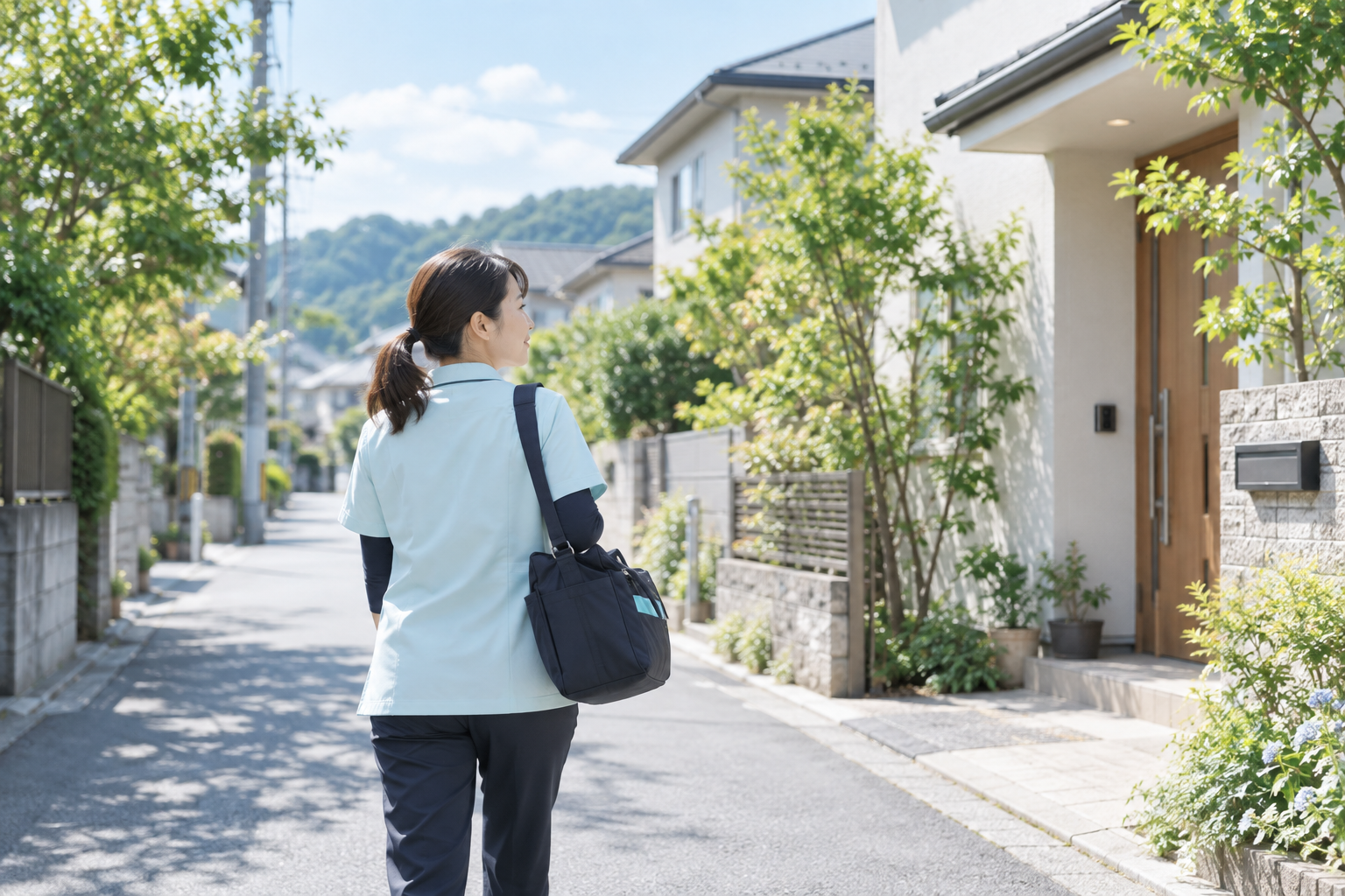 利用者様のご自宅へ向かう訪問看護師